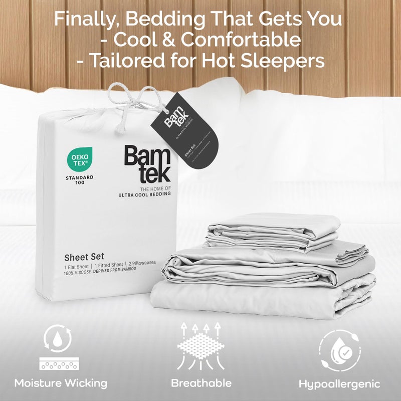 Bamtek 100% Viscose from Bamboo Sheets Queen Size, Super Soft Bedding Set, 4PC Cooling Sheets for Hot Sleepers, Vegan Silk Moisture Wicking, Organically Grown Bedsheet, White - 60" x 80" - Image 3